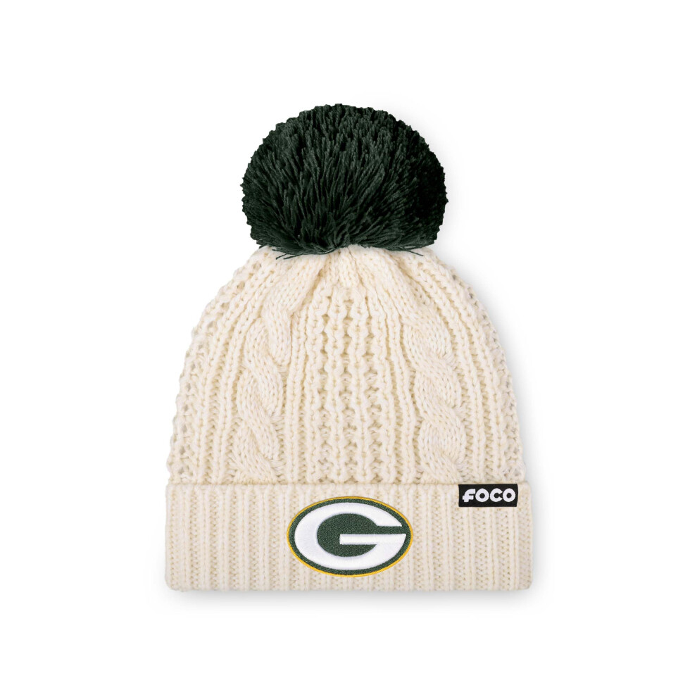 Bonnet Pompon En Tricot Torsad Avec Logo De L' Quipe Nfl Des Packers De Green Bay Pour Femme, Blanc, Foco-image