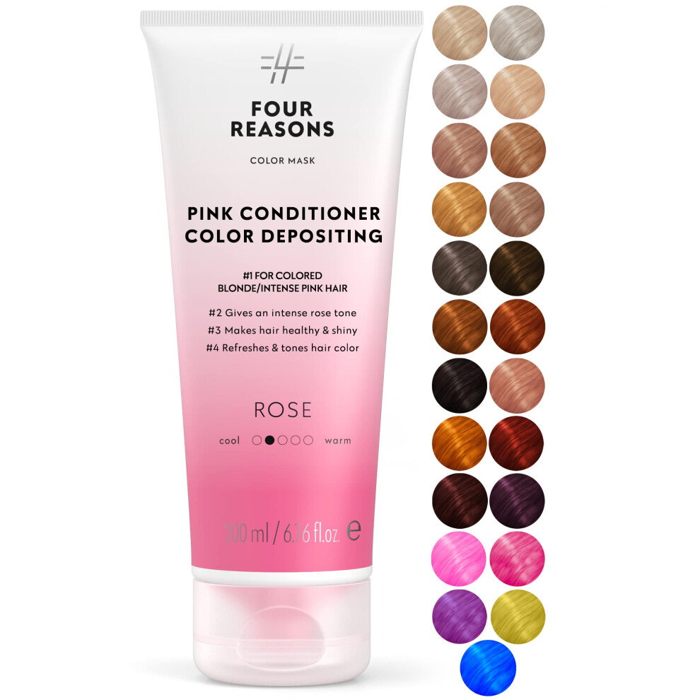 Four Reasons Color Mask - Rose Pink - (27 Colors) Toning Treatment Color Depositing Conditioner Tone & Enhance Color-Treated Hair - Semi Perman