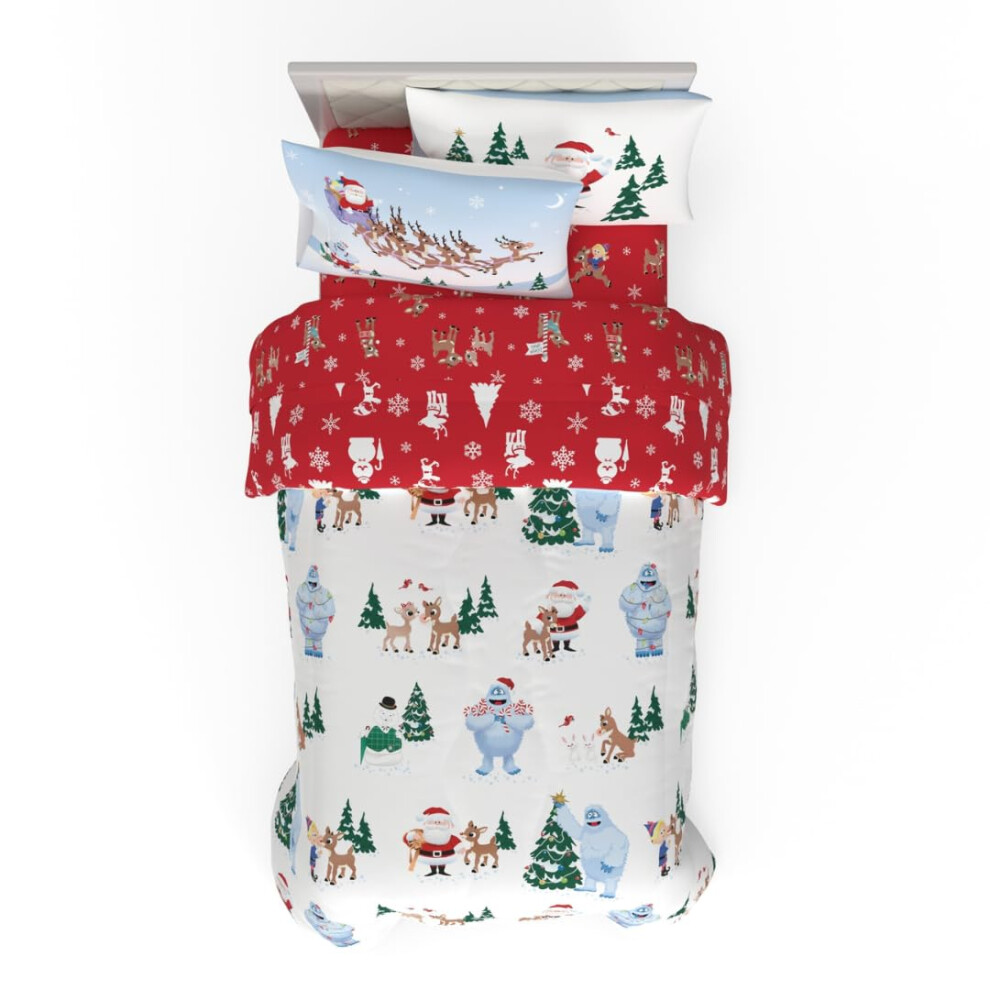 Franco Rudolph le renne au nez rouge Parure de lit de No   l et de vacances avec couette douce et draps et taie d'oreiller 5 pi   ces pour lit double