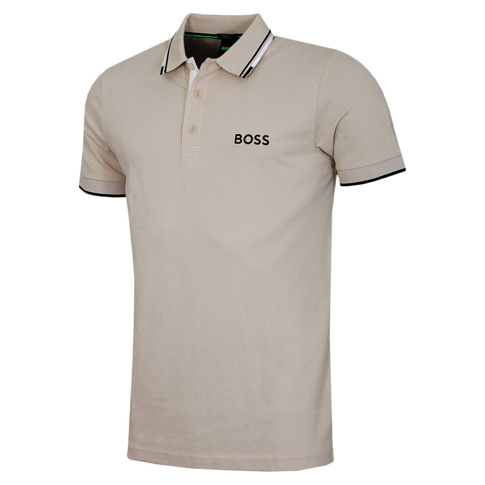 (XL, Open Beige) Hugo Boss Mens 2025 Paddy Pro Cottton-Blend Contrast Stripe Golf Polo Shirt