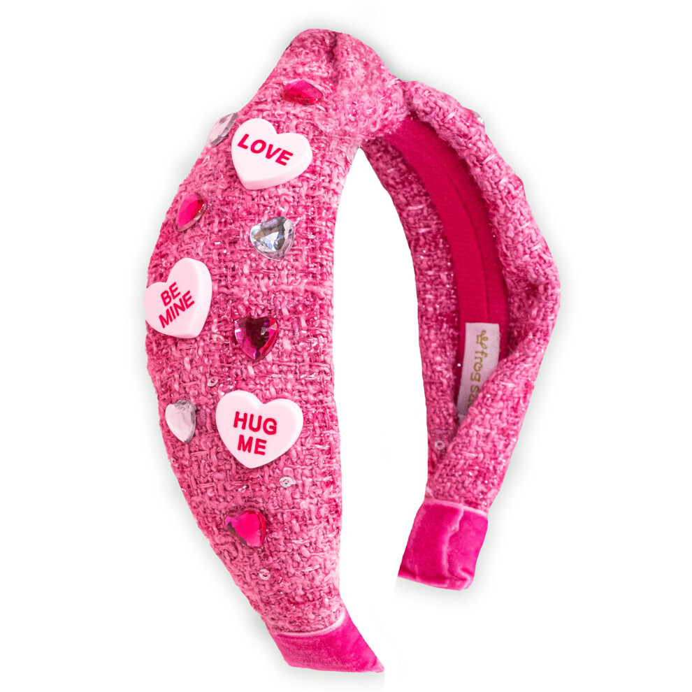 Fascia Per La Testa Del Nodo Di Rana Sacca Per Ragazze - Bande Di Testa Di San Valentino Annodate Per Bambini Candy Heart Hair Band Per Bambini Acces-image
