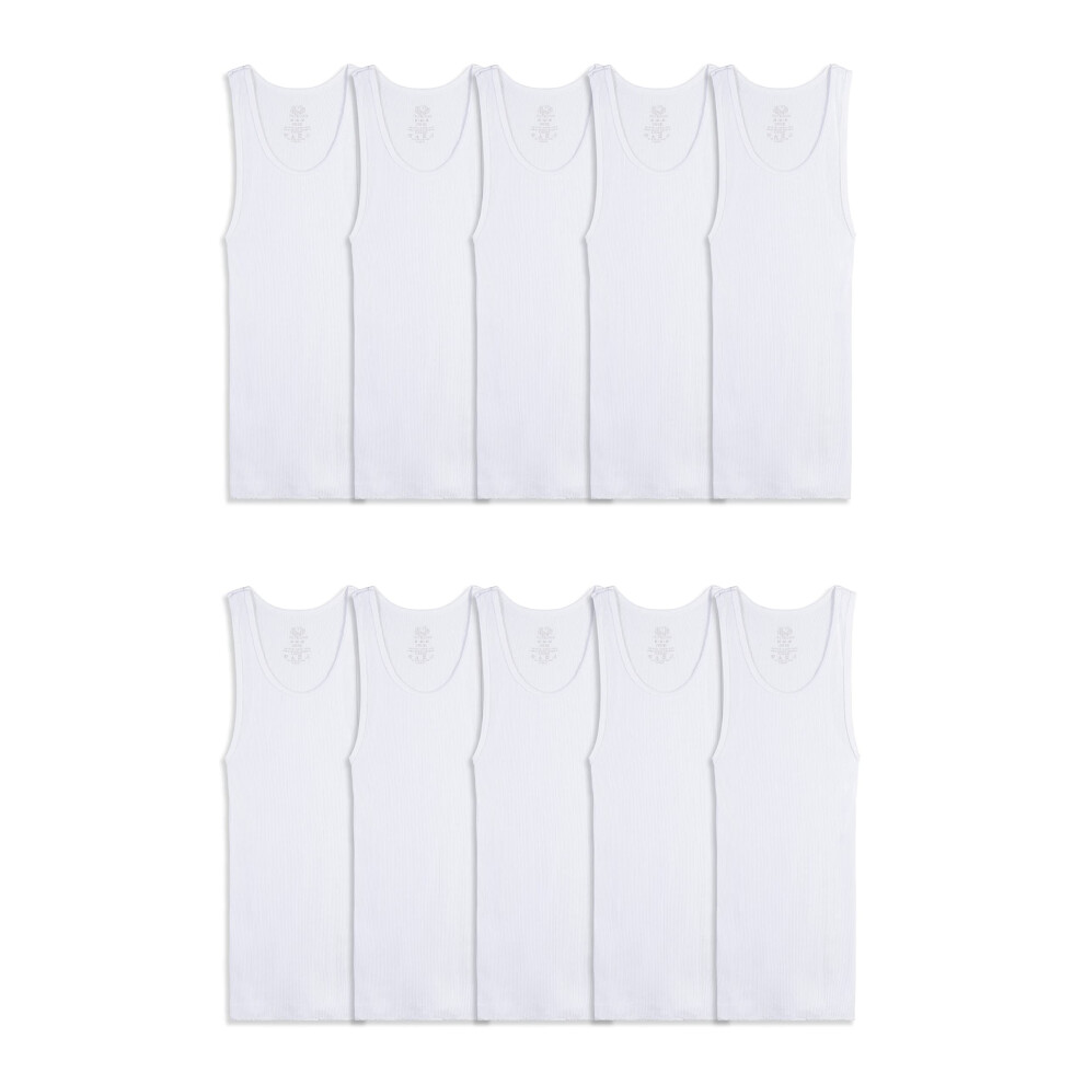 Fruit Of The Loom Boys Eversoft Cotton Undershirts  T Shirts & Tank Tops Underwear  Tank - Boys - 10 Pack - White  Small US