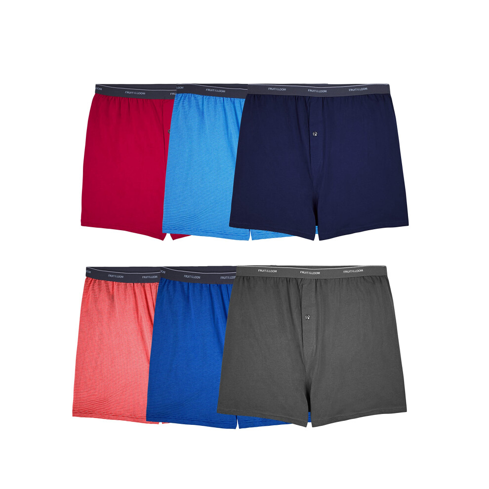 Fruit of the Loom Men's Big Man Tag-Free Knit Boxer Shorts  Relaxed Fit  Moisture Wicking  Assorted Color Multipacks  XX-Large
