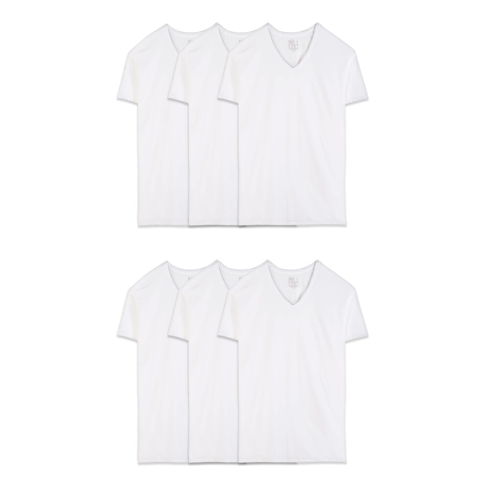 Fruit of the Loom Men's Eversoft Cotton Stay Tucked V-Neck T-Shirt  Regular-White-6 Pack  XX-Large