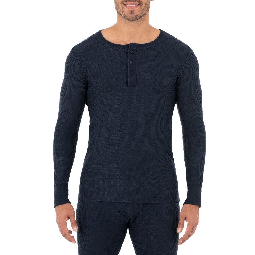 Fruit of the Loom mens Recycled Waffle Thermal Underwear Henley (1 and 2 Packs) Pajama Top  Navy  XX-Large US