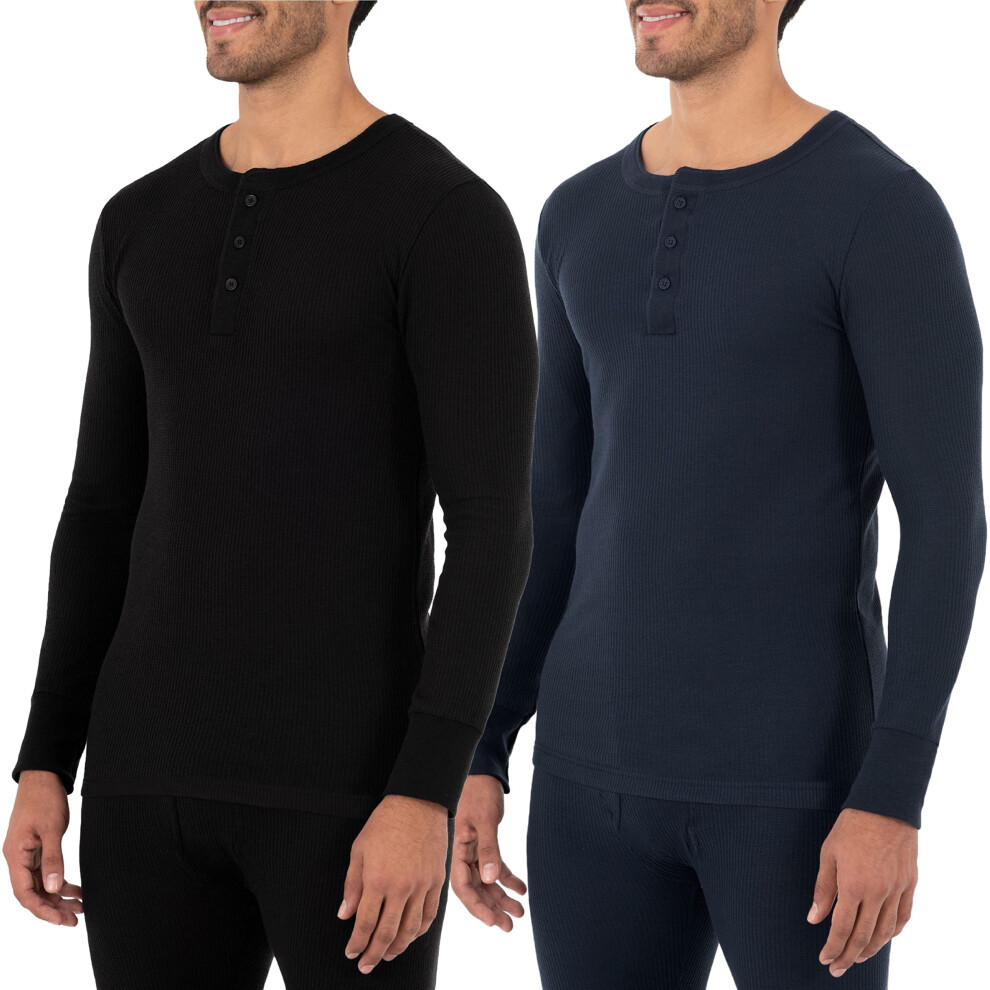 Fruit of the Loom Mens Recycled Waffle Thermal Underwear Henley Top (1 and 2 Packs)  BlackNavy  Large