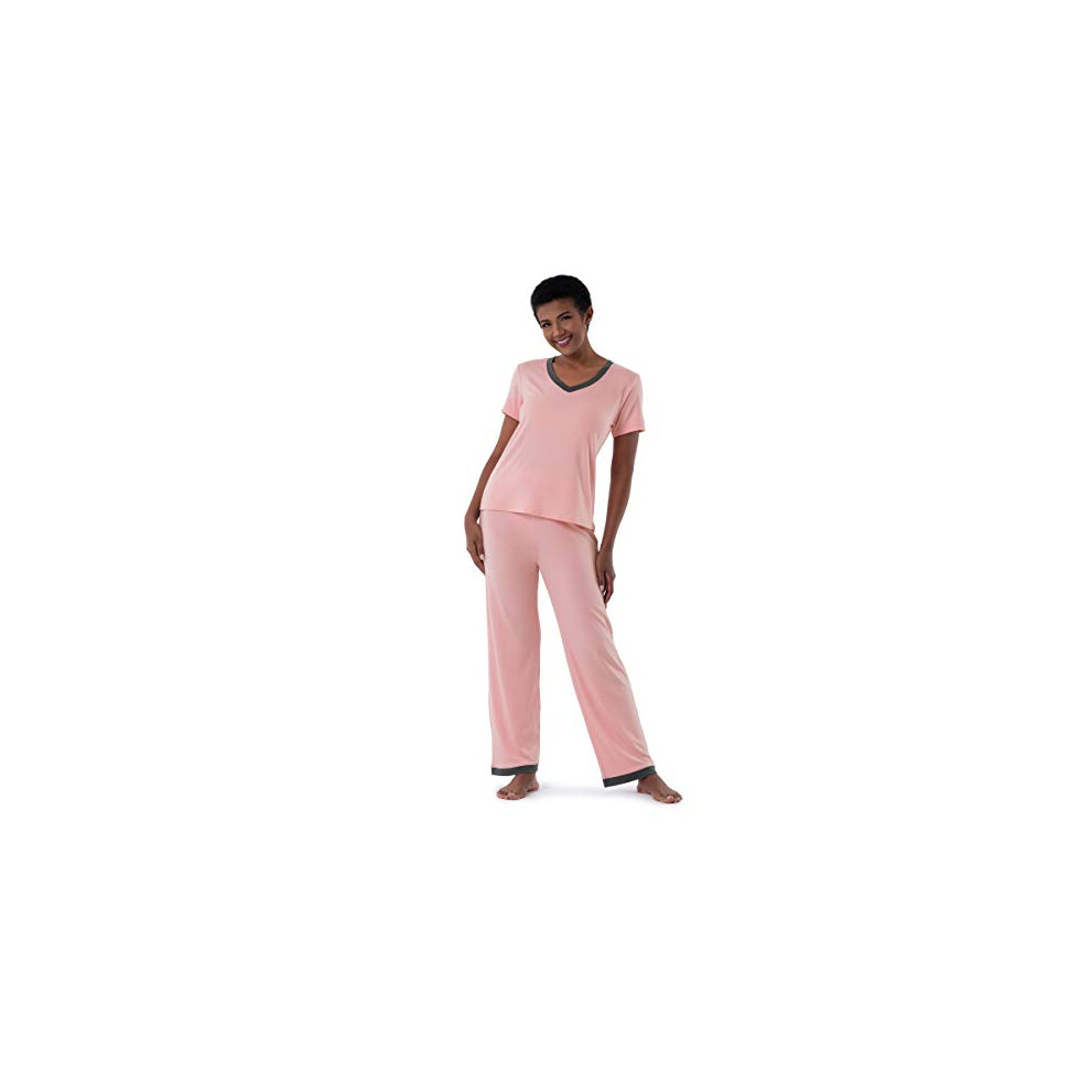 Ensemble pyjama 2 pi   ces pour femme Fruit of the Loom, t-shirt     manches courtes et pantalon, rose p   le, taille M