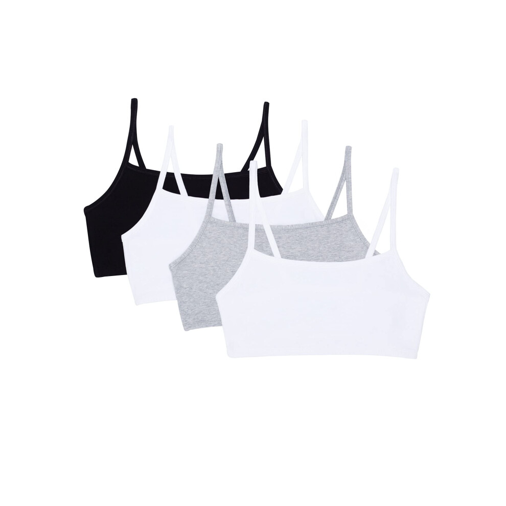 Fruit of the Loom Women's Spaghetti Strap Cotton Pullover Sports Bra  Black/White/White/Heather Grey 4-Pack  32