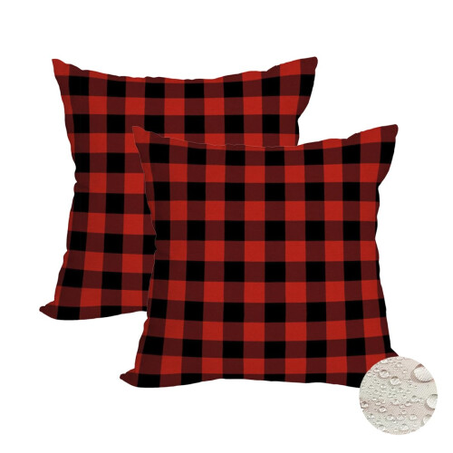 Fukeen 2 Pacote Capa de Almofada Impermeável para Natal 18x18 Polegadas Xadrez Vermelho e Preto