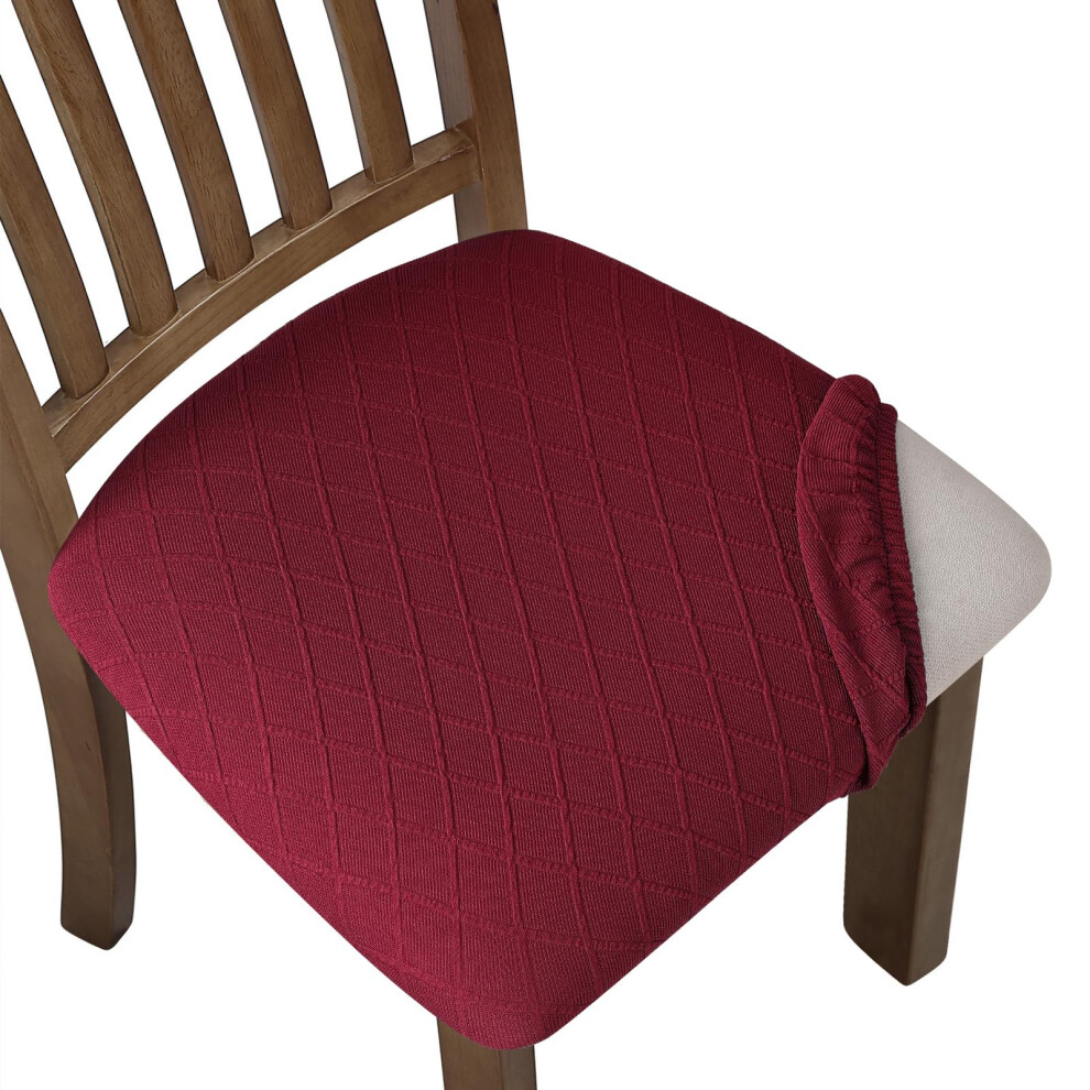 Lot de 4 housses de chaise Fuloon en jacquard extensible, amovibles et lavables, anti-poussi   re, pour salle     manger (4 bordeaux)