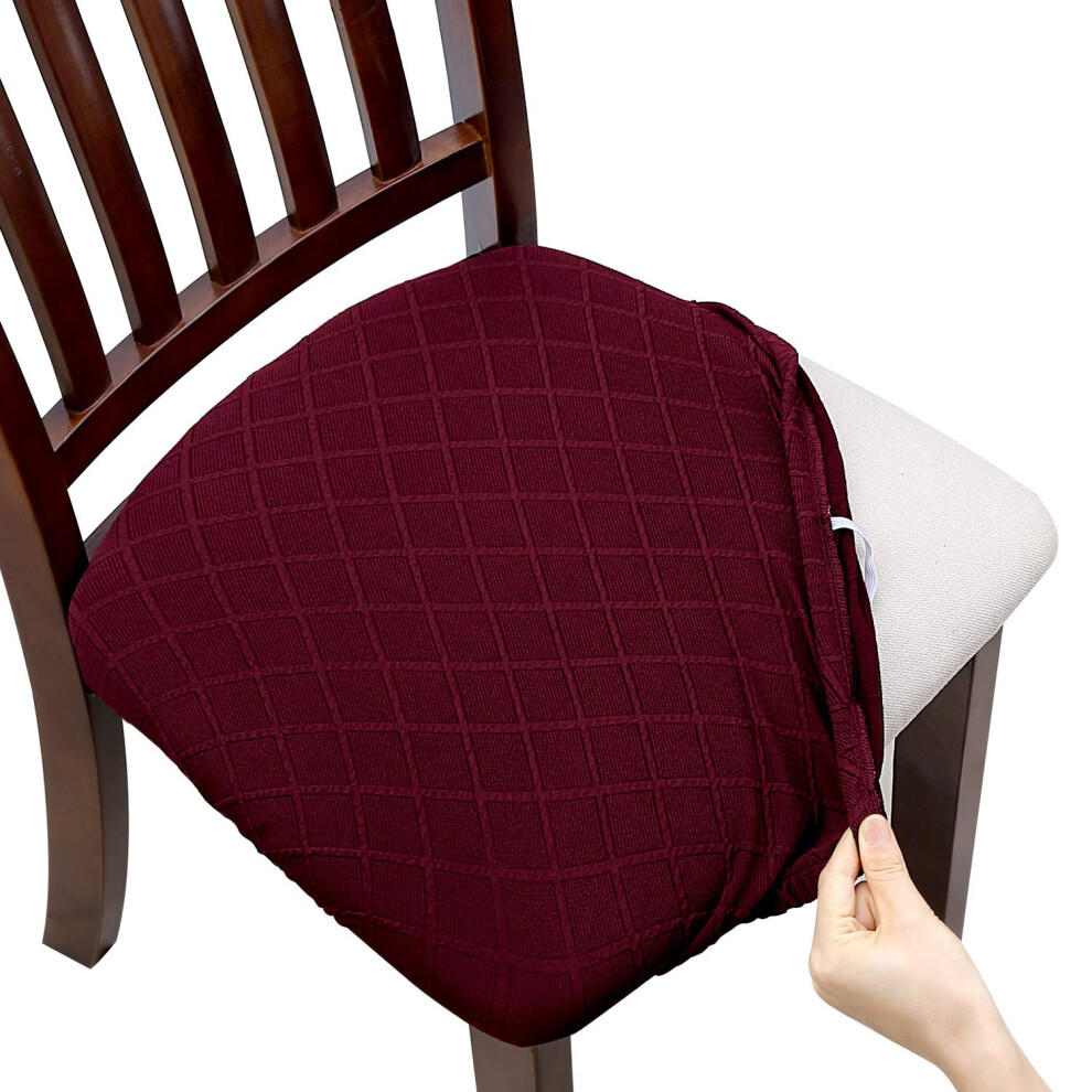 Lot de 6 housses de chaise Fuloon en jacquard extensible, amovibles et lavables, anti-poussi   re, pour salle     manger (6 bordeaux)