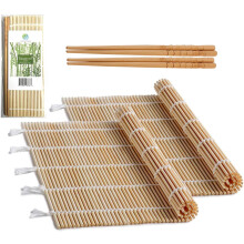 FUNGYAND Bamboo Sushi Rolling Mat with 2 Pairs of Chopsticks Natural Bamboo 9.5""""x9.5"""" 2 PCS Sushi Making Kit