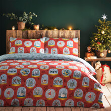 furn. Twelve Days of Christmas Duvet Cover Set  Polycotton  Red 3 Pieces  Double