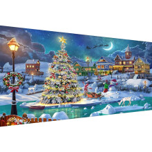 Juleaften diamantmaleri DIY 5D diamantmaleris?t til voksne fuld bore juletr? med m?ne diamantmaleri br?nddekor 28x16 tommer