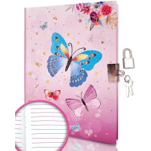 Ginmlyda piger dagbog med lås til børn 7x5,25 inches 160 foret sider hemmelig lyserød sommerfugl notebook til piger tidsskrift med lås til børn f