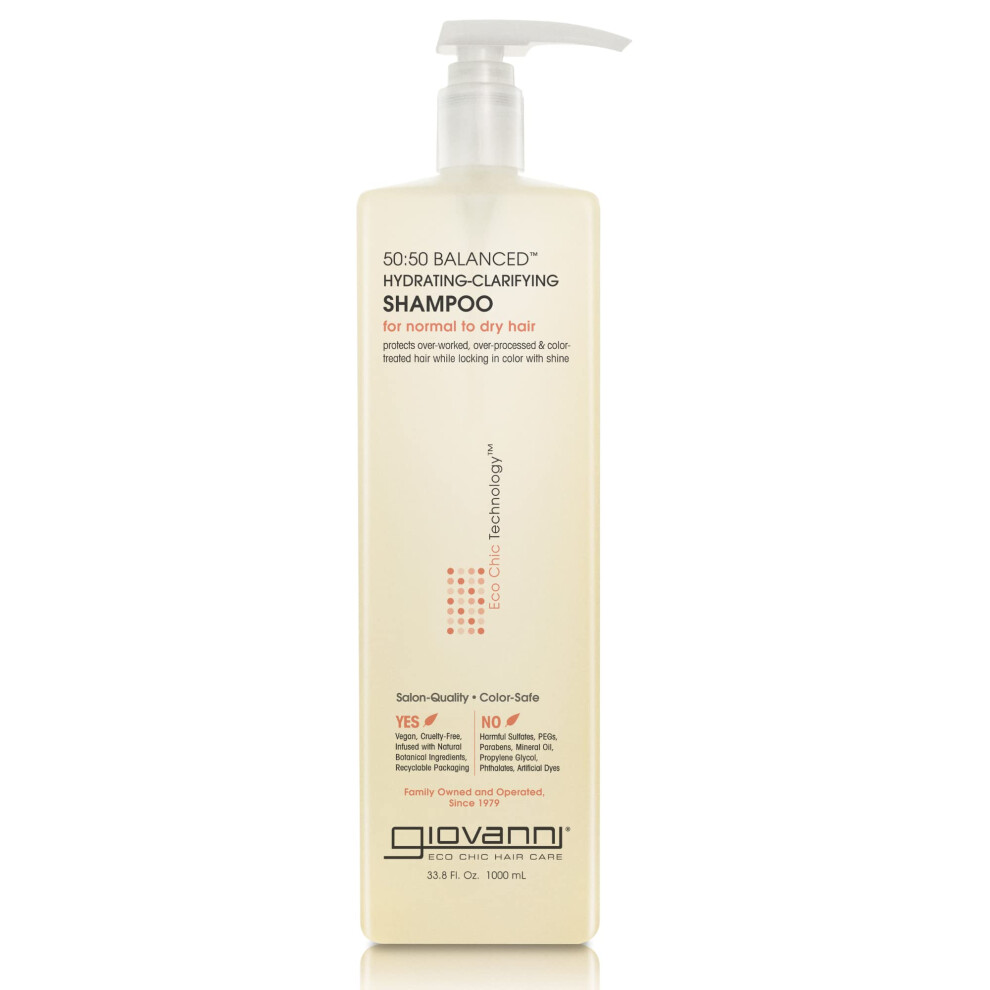 GIOVANNI 50:50 Balanced Hydrating Clarifying Shampoo  33.8 oz. Leaves Hair pH Balanced & Clean  Ideal for Over-Processed  Stressed Hair  Can Use Daily