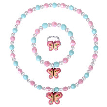 Girls Colorful Butterfly Jewelry Set - Toddler Butterfly Necklace Girls Pretend Plasy Toy Jewelry Box Set with Bead Necklace Bracelet and Ring - Play