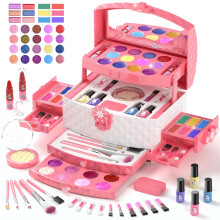 GirlsHome Conjunto de maquiagem infantil para meninas 56 peas lavveis, cosmticos reais, seguros e no txicos, brinquedos congelados Kit de ma