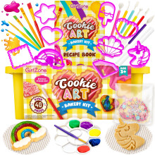 GirlZone Cookie Art Bakery Kit. Dekorieren Sie Kekse mit Zucker. Keksdekorationszubehr mit Schablonen, Pinseln und Ausstechern. Lustiges Keksdekorat