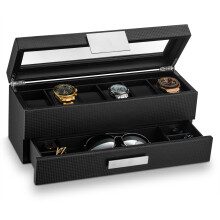 glenor co Watch Box with Valet Drawer for Men - 6 Slot Luxury Watch case Display Organizer carbon Fiber Design -Metal Buckle for Mens Jewelry Watches