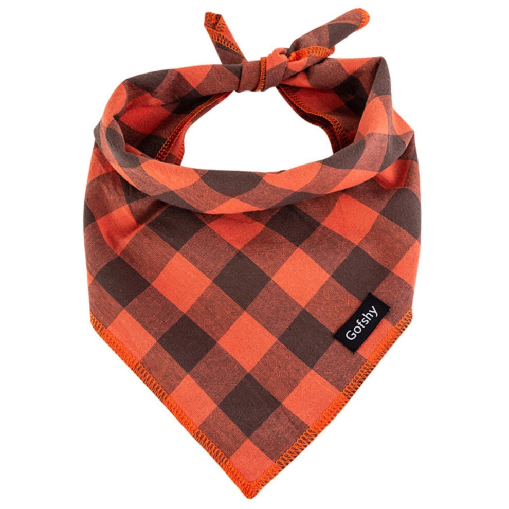 Bandana pour chien Gofshy - Taille XL - Orange/Marron - Écharpe pour chien - Imprimé à carreaux de buffle - Bavoir réglable - Mouchoir - Accessoi