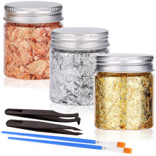 Guldfolieflager med pincet og b?rste 3 flasker efterligning guldfolie flager metallisk blad til negle kunstmaleri h?ndv?rk og harpiksmykker frems