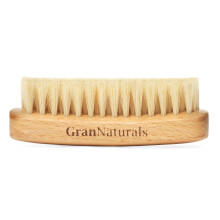 GranNaturals Palm Size Boar Bristle Smoothing Hair Brush - Soft White Bristle Slick Back Hairbrush for Slicking Hair to Create Sleek Style - Natural W
