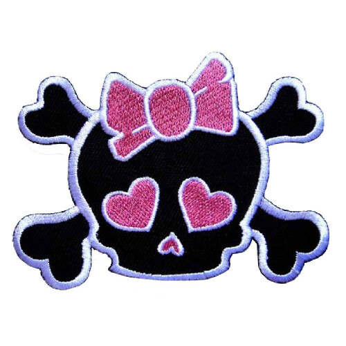 Graphic Dust Pink Crossbones Skull Embroidered Iron on Patch Jacket Backpack
