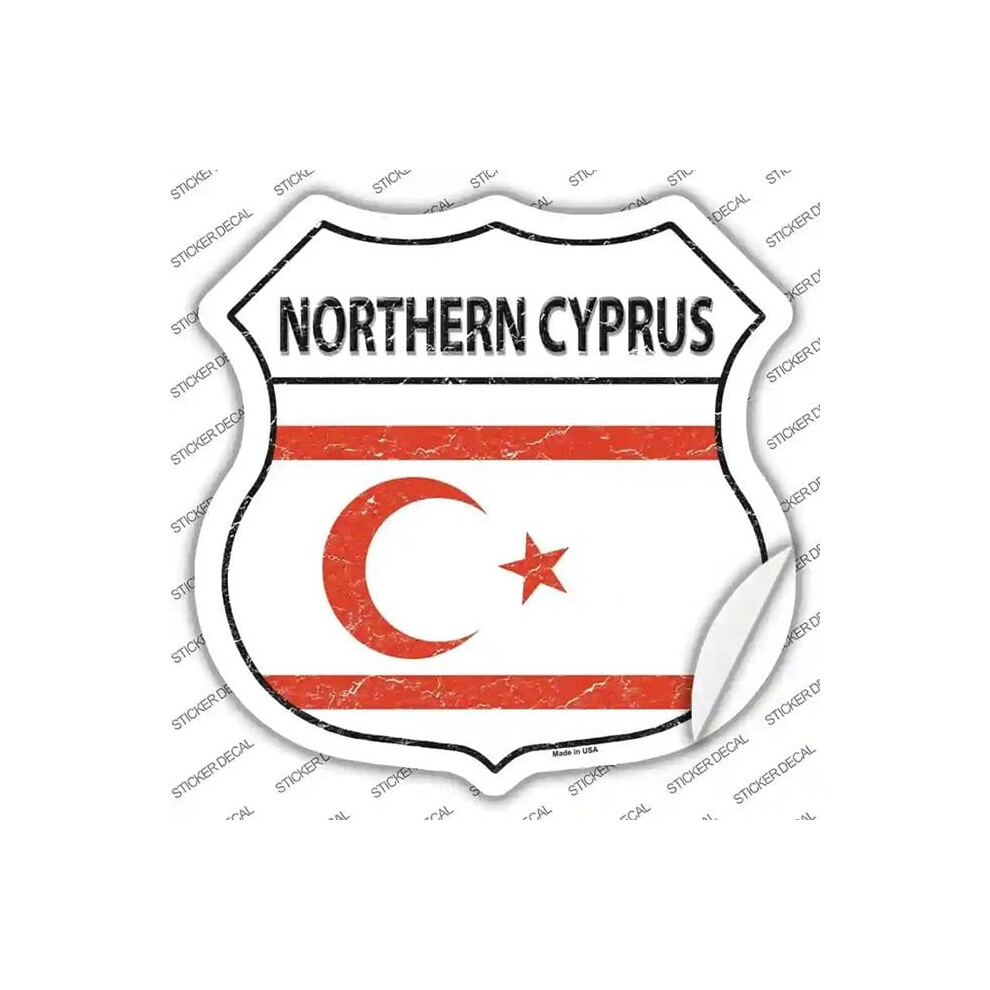 Smart Blonde Hs-356S-S Northern Cyprus Flag Novelty Highway Shield Sticker Decal - Small 792636353734