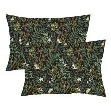 Green Plant Throw Pillow Cover Queen Size Set of 2 Black Green Botanical Leaf Pillowcases Vintage Floral Lumbar Pillow Case Standard Pillow Cases