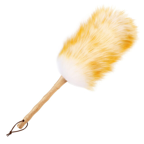 Lambs Wool Duster with Solid Bamboo Handle Leather Hang Strap 18.9 inch Long Natural Feather Duster for Cleaning Ceiling Fans Window Blinds Computer