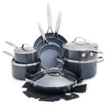 GreenPan Valencia Pro Hard Anodized Healthy Ceramic Nonstick 16 Piece Cookware Pots and Pans Set  PFAS-Free  Induction  Dishwasher Safe  Oven Safe  Gr