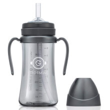 GROSMIMI Spill Proof no Spill Magic Sippy Cup with Straw with Handle for Baby and Toddlers Customizable PPSU BPA Free 10 oz Charcoal