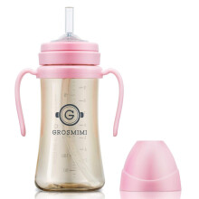 GROSMIMI Spill Proof no Spill Magic Sippy Cup with Straw with Handle for Baby and Toddlers Customizable PPSU BPA Free 10 oz (Pink)