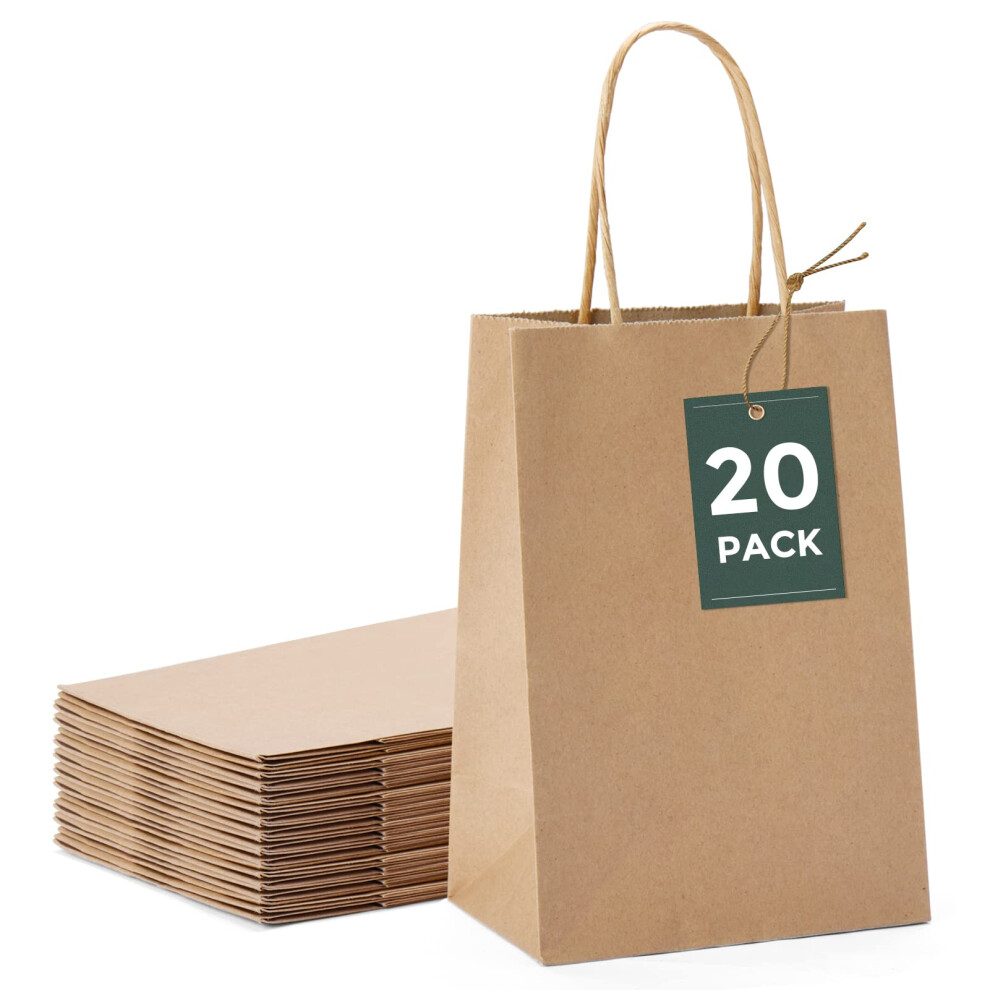 Sacs cadeaux en papier kraft GSSUSA 5,25 x 3,75 x 8, sacs en papier avec poign   es marron (20 pi   ces) Sac cadeau en vrac kraft pour le shopping, l