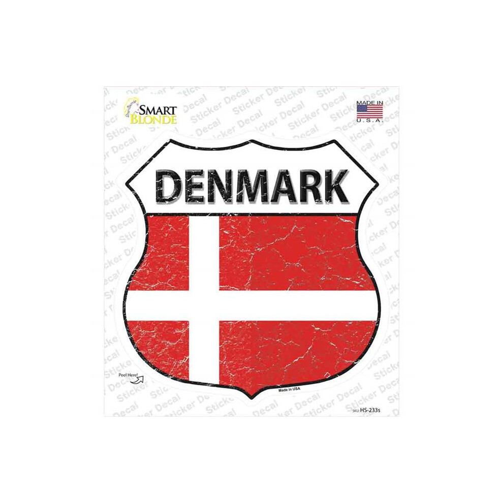 Smart Blonde Hs-233S-M Denmark Flag Novelty Highway Shield Sticker Decal - Medium 792636354977
