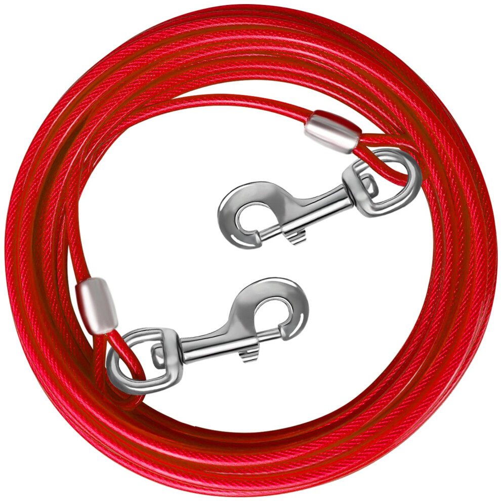 Cable De Amarre Para Perros Haiyuan De 10/15/20/25/30 Pies Para Patio, Cable De Acero Para Perros Con Clips Superiores Duraderos, Cadenas Rojas P-image
