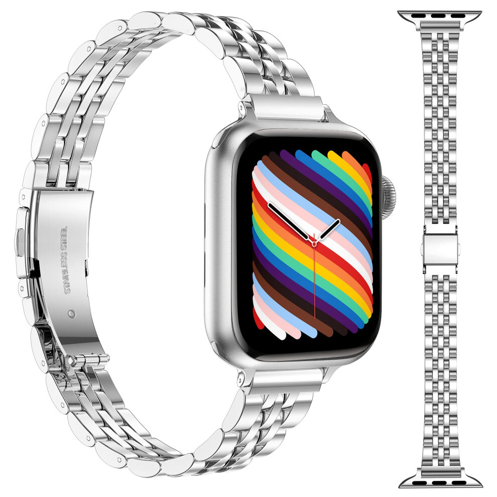 Hallsen Stainless Steel Slim Band Compatible with Apple Watch 40mm 44mm 38mm 45mm 41mm 42mm 49mm Metal iWatch 8/7/6/5/4/3/2/1/SE/Ultra Series Women Lu-image-OPC-PGBX6SH-NEW