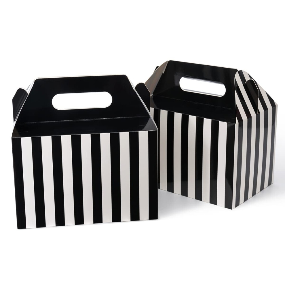 Happyhiram 30 Scatole Grandi Per Dolcetti Con Manici A Righe Bianche E Nere, 22 X 15 X 15 Cm, Scatole Regalo Con Timpano Per Fienile, Scatole In Carta Riciclabile, Per Pranzo Di Laurea-image