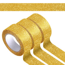 Hapy Shop 3 Rolls Gold Glitter Tape 15mm by 5m Total 15m/17.5 Yards Gold for Scrapbook Crafting