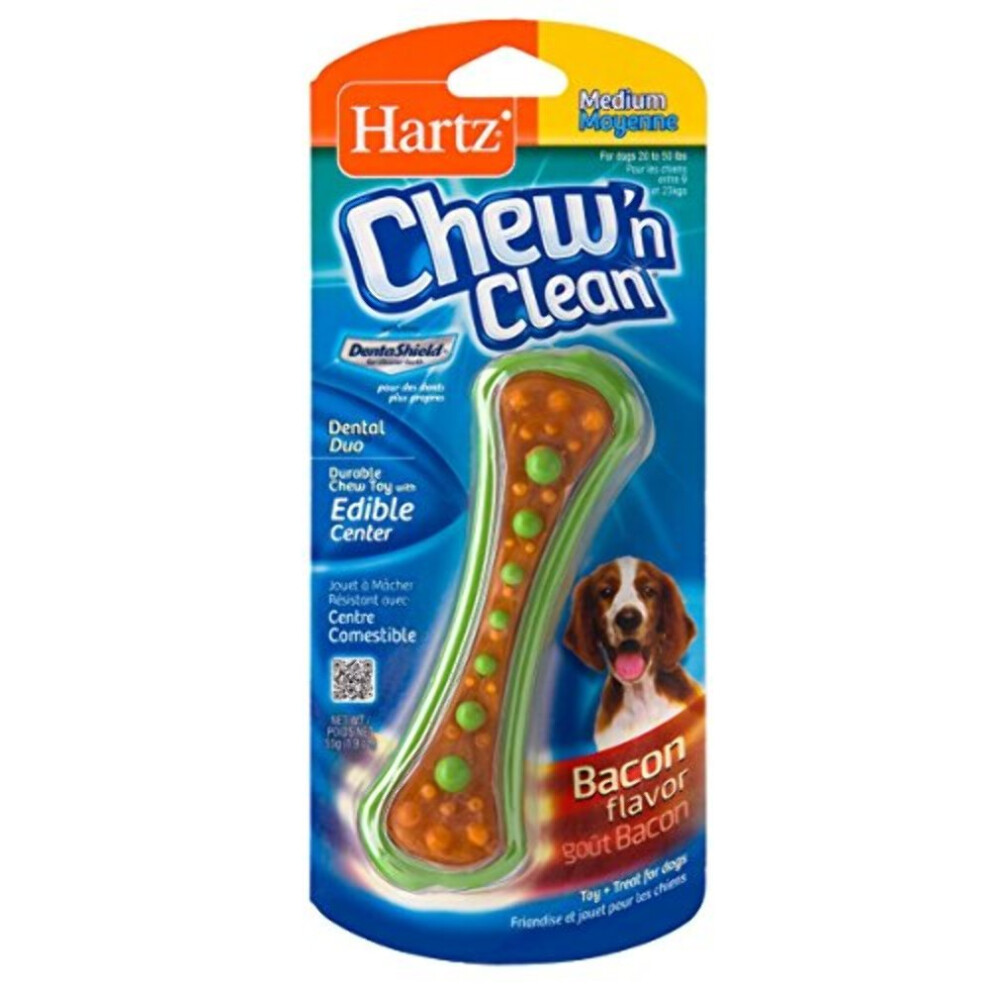 Photos - Dog Toy Hartz Chew 'n Clean Dental Duo Bacon Flavored Dog Chew Toy - 1 Count Medium 3270005415 (Pack of 1)
