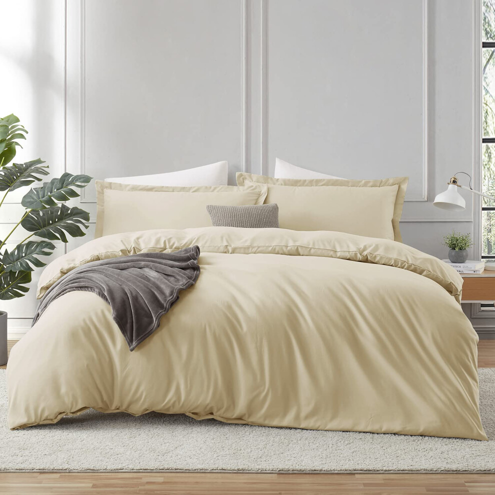 Housse de couette beige cr   me Hearth & Harbor pour lit double - Ensemble de housse de couette 3 pi   ces pour lit double, housse de couette double