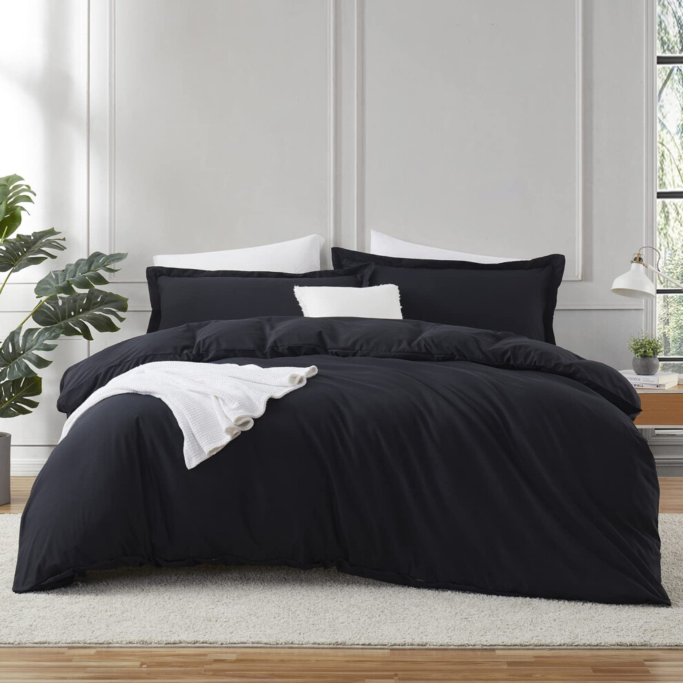 Housse de couette noire Hearth & Harbor King Size - Ensemble de housse de couette King 3 pi   ces Housses de couette King bross   es doubles douces a