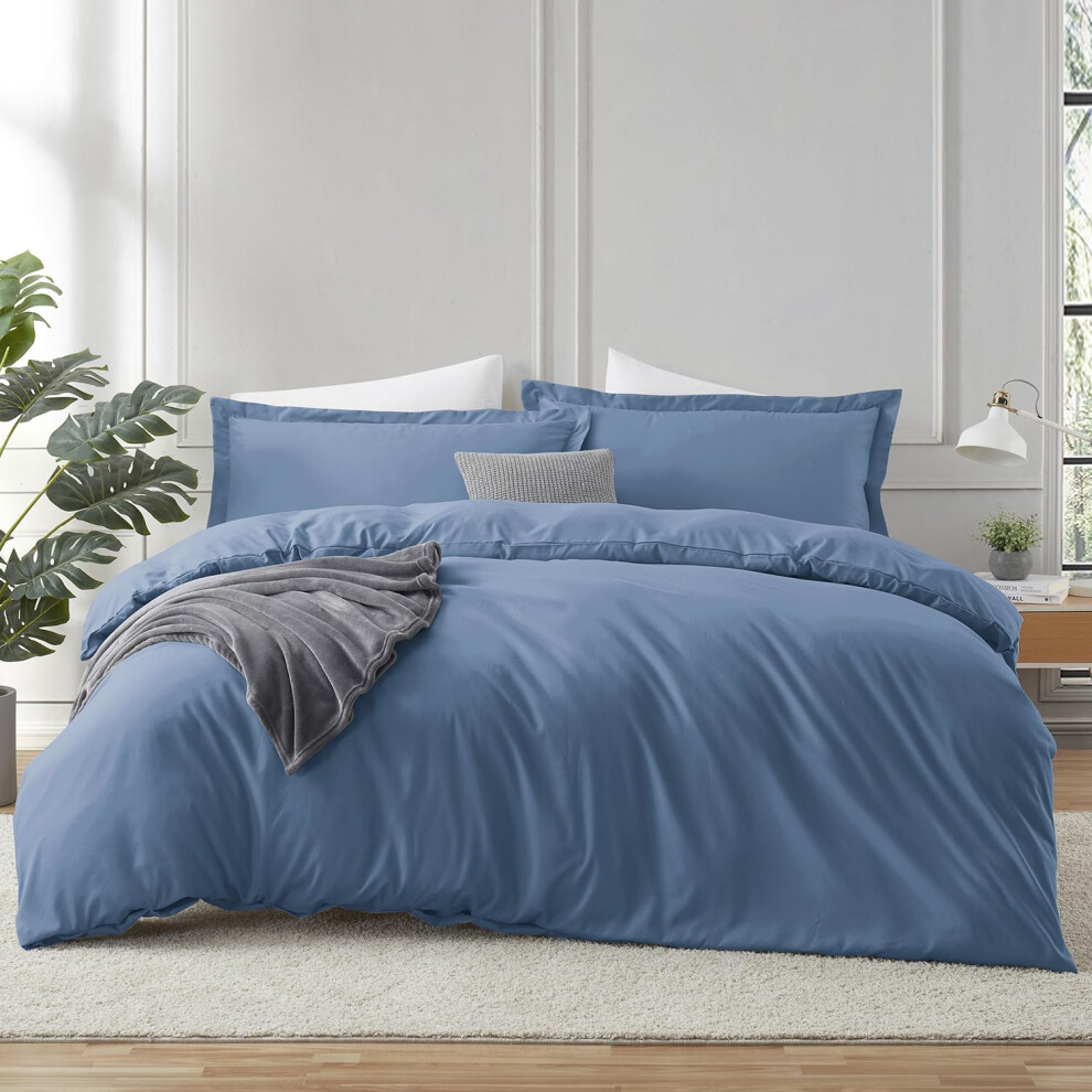 Housse de couette Hearth & Harbor Blue Heaven pour lit double - Ensemble de housse de couette 3 pi   ces pour lit double, housse de couette double