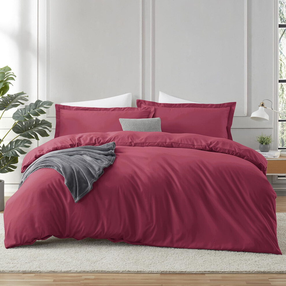 Housse de couette rouge bordeaux Hearth & Harbor King Size - Ensemble de housse de couette King 3 pi   ces Housses de couette King bross   es doubles