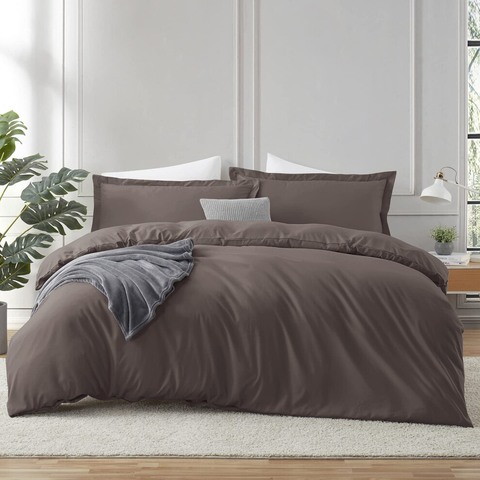 Housse de couette marron chocolat Hearth & Harbor King Size - Ensemble de housse de couette King 3 pi   ces Housse de couette King bross   e double d