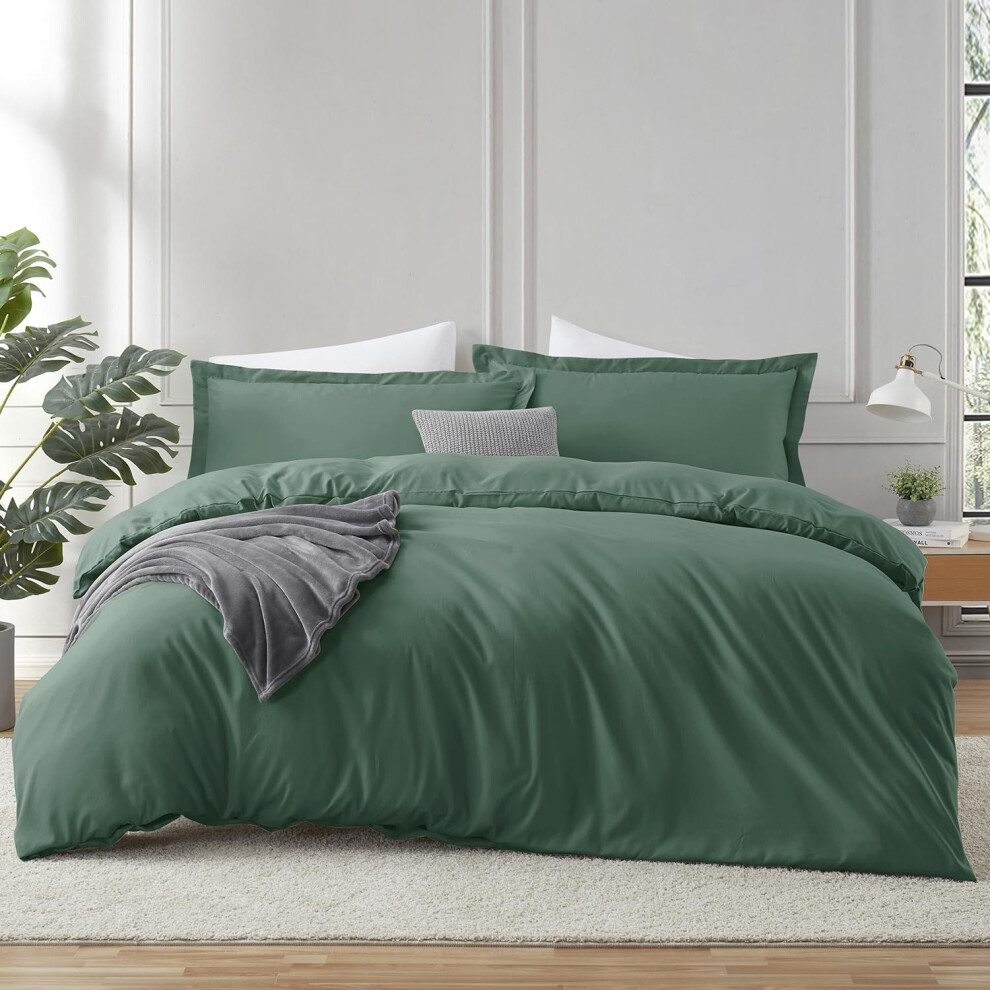 Housse de couette Hearth & Harbor vert fonc    pour lit double - Ensemble de housse de couette 3 pi   ces pour lit double, housse de couette double b