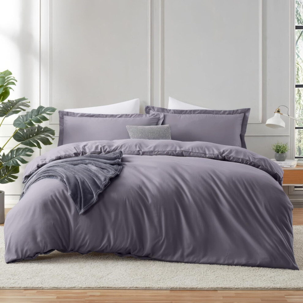 Housse de couette Hearth & Harbor gris-violet King Size - Ensemble de housse de couette King 3 pi   ces Housses de couette King bross   es doubles do
