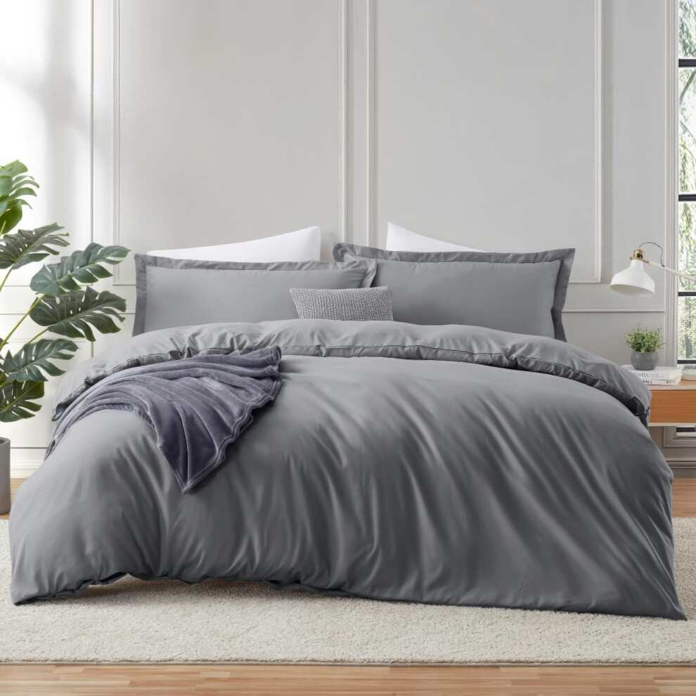 Housse de couette grise Hearth & Harbor Queen Size - Ensemble de housse de couette Queen 3 pi   ces Housses de couette Queen Size douces et bross   e