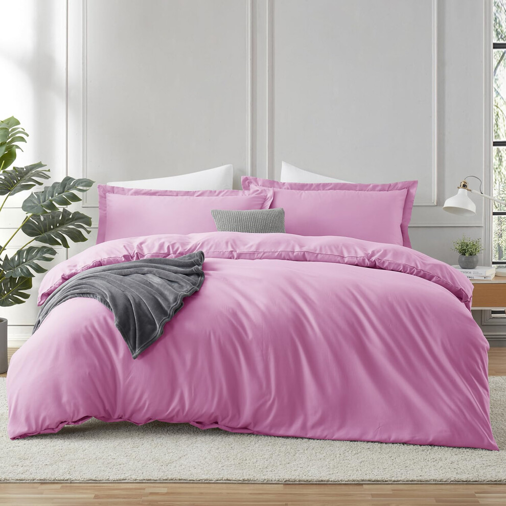 Housse de couette rose clair Hearth & Harbor pour lit double - Ensemble de housse de couette 3 pi   ces pour lit double, housse de couette double d
